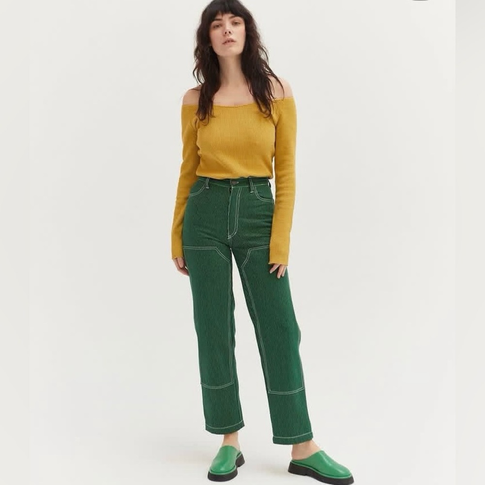 NWOT Lykke Wullf Grass Hickory Striped Workwear Double Knee Jeans, 0